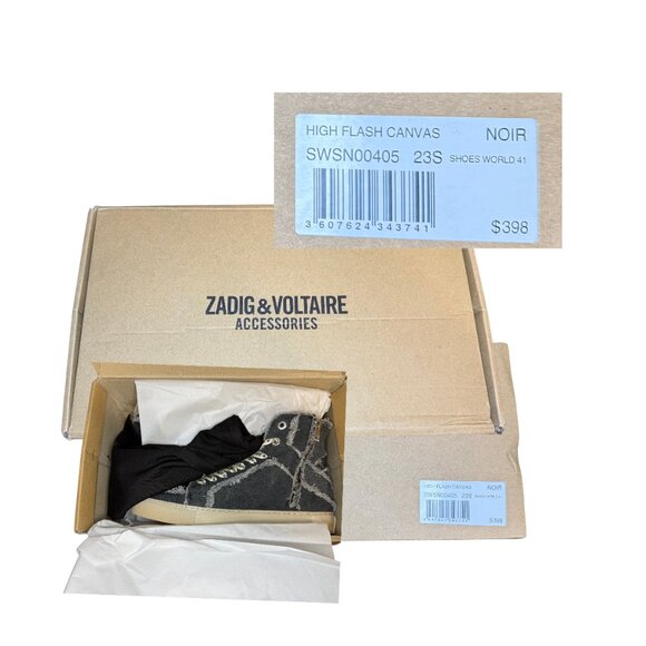 Zadig & Voltaire High Flash Canvas Noir Sneakers New in Box - Picture 10 of 11